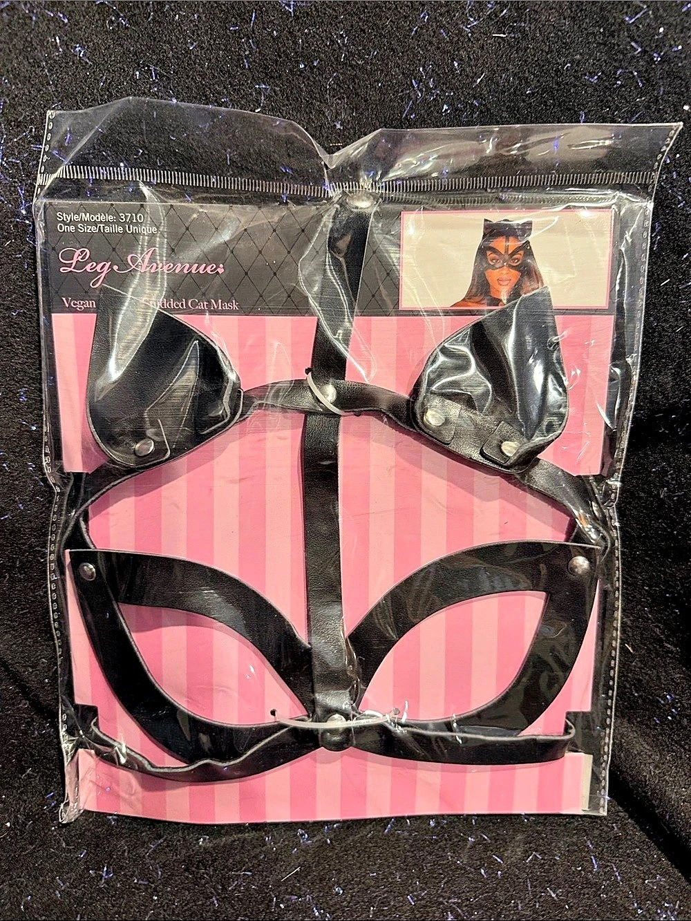 Leg Avenue Vegan Leather Studded Cat Mask Black & Pink NWT